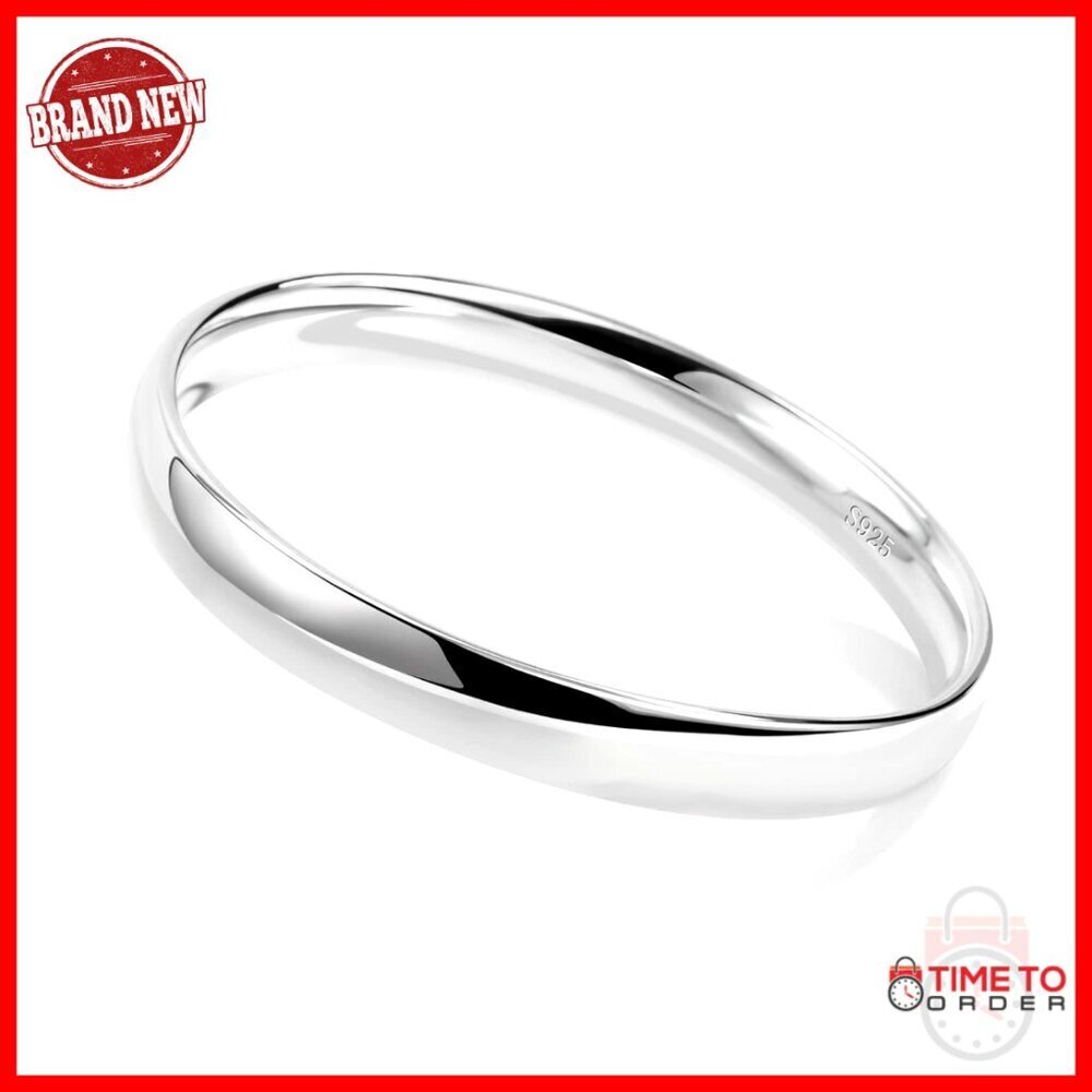 Sterling Silver Bangle Bracelet Minimalist Elegant Fine Jewelry Italian Handmade
